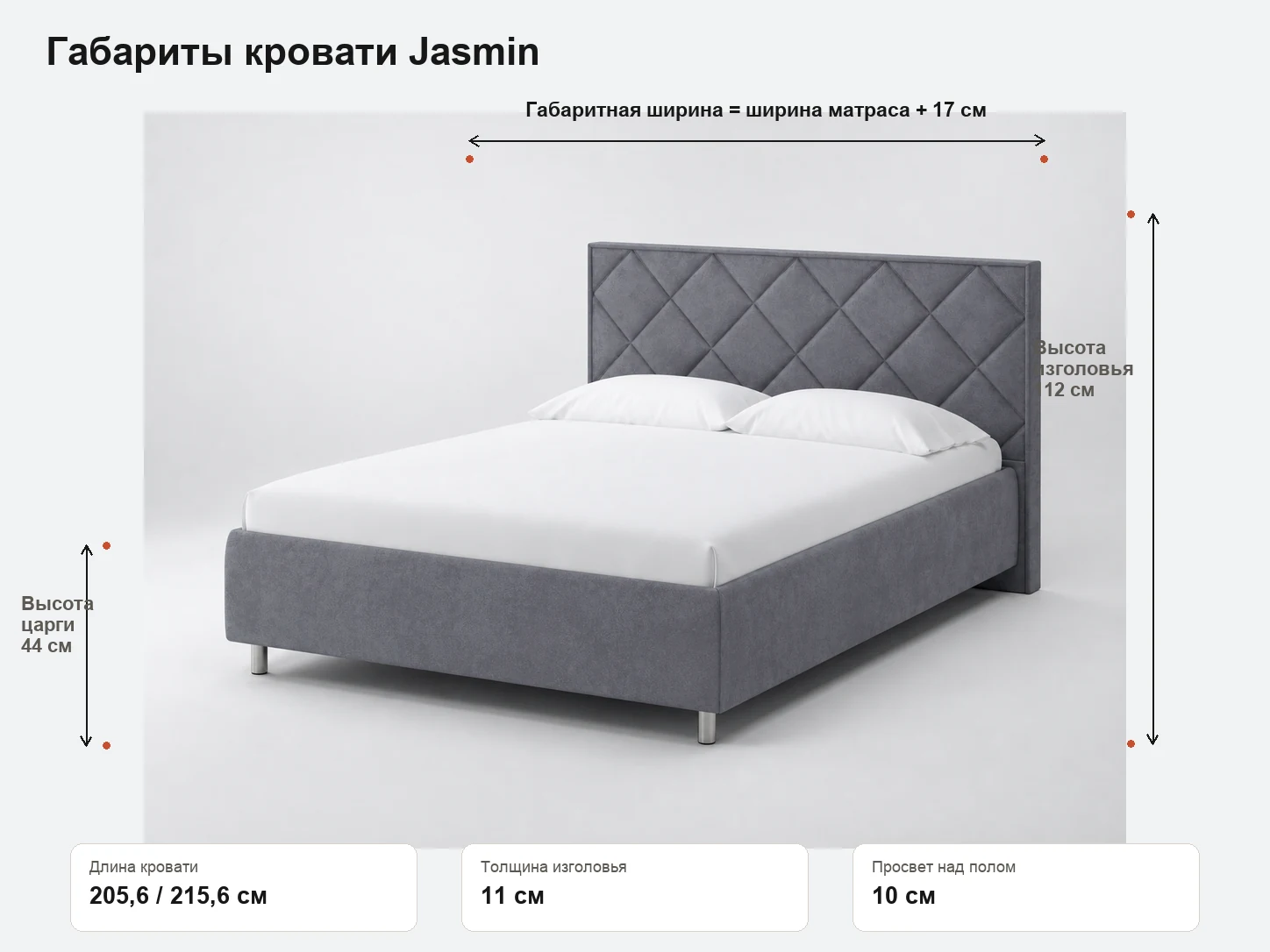 Точные габариты кровати Jasmin